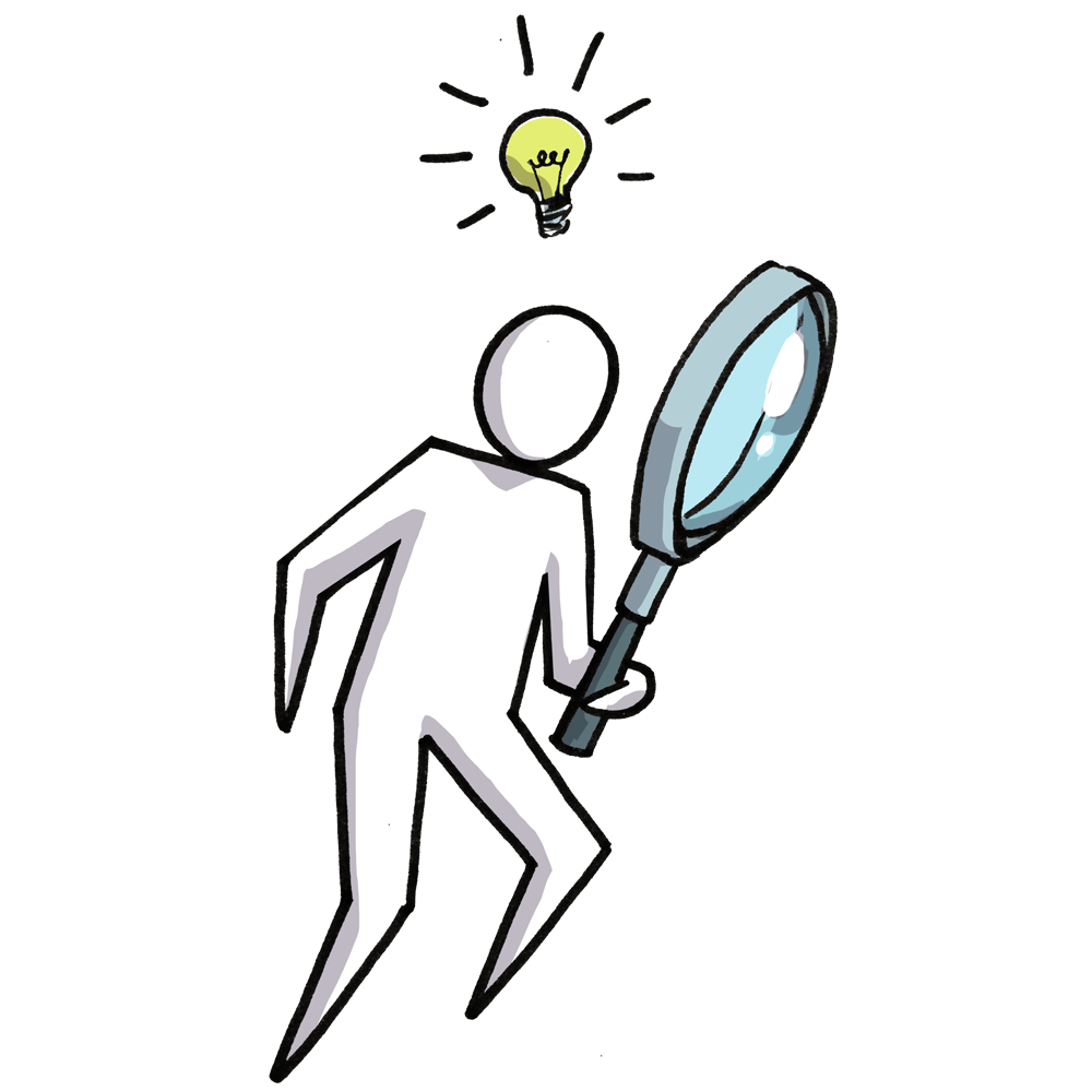 A guy with a magnifying glass to focus