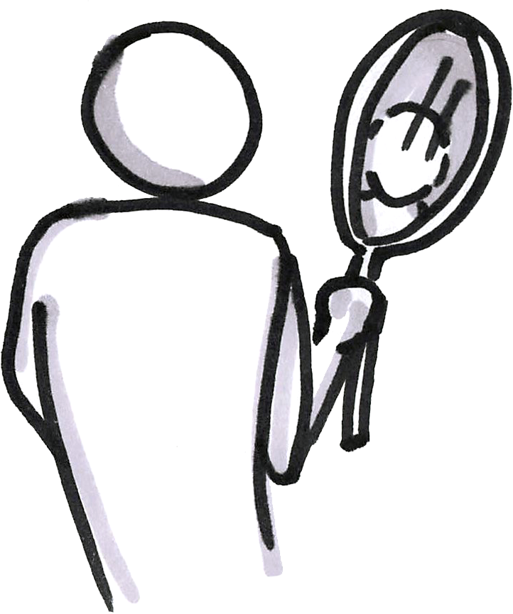 Someone looking at a mirror.