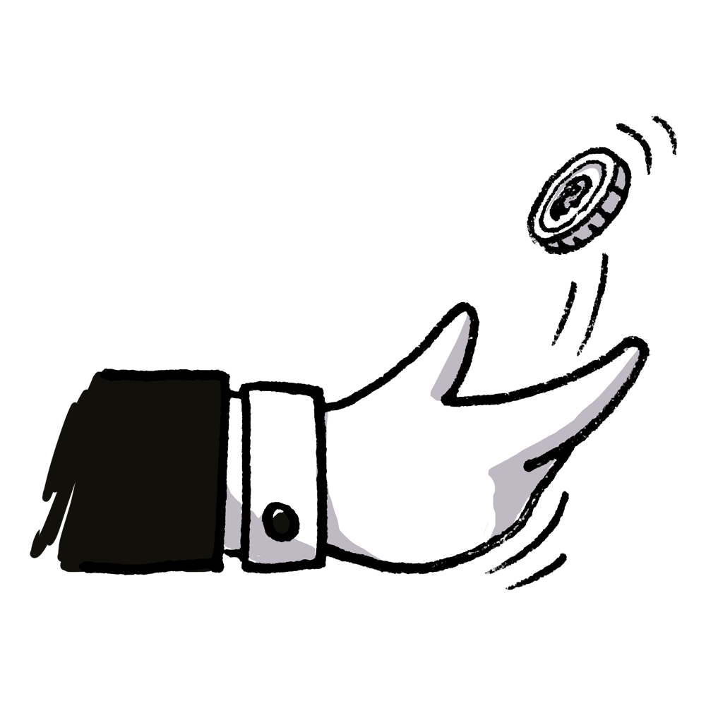 A hand flips a coin