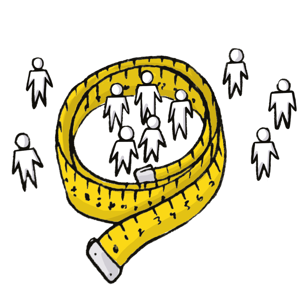 A meter tape among people