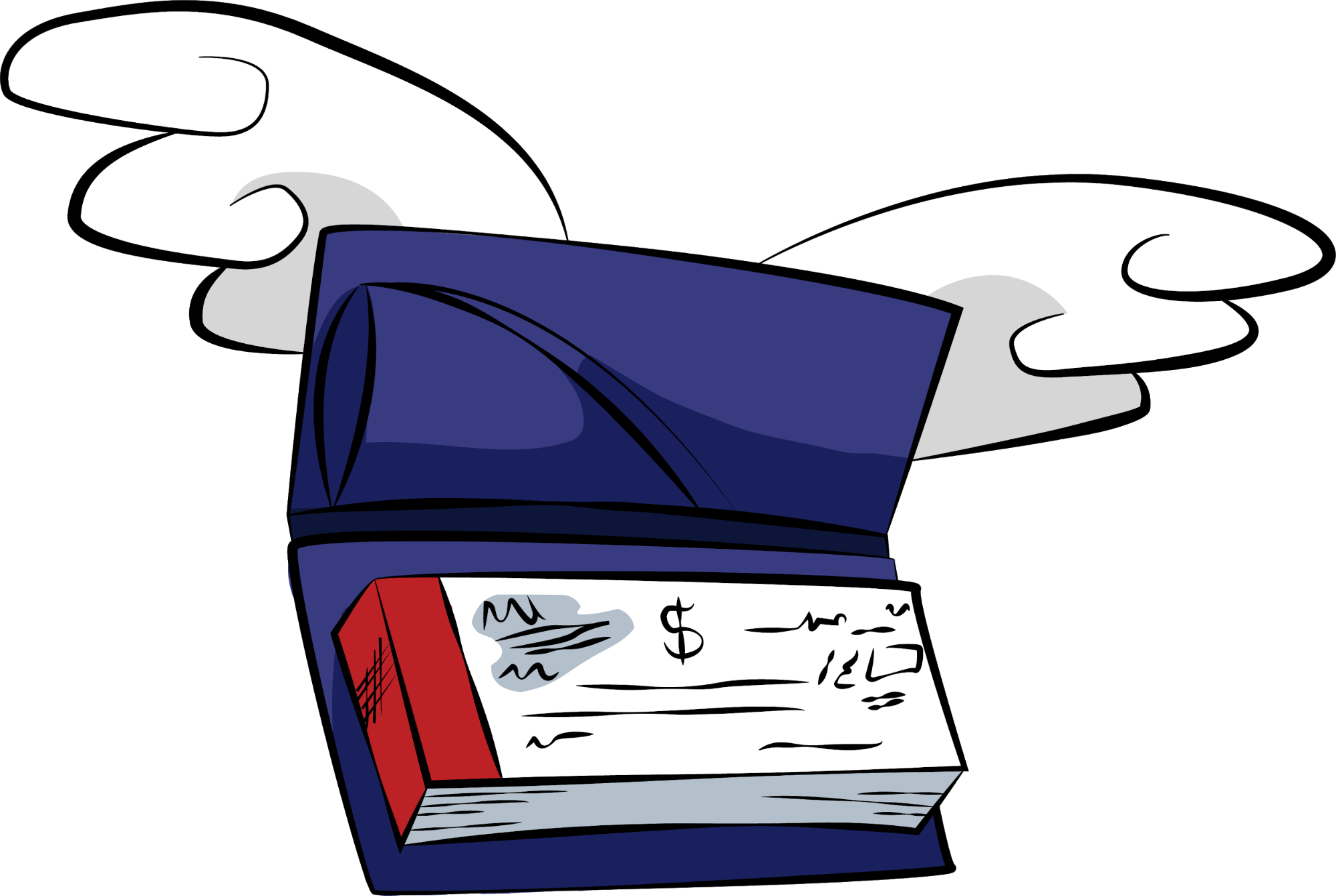 A checkbook with wings