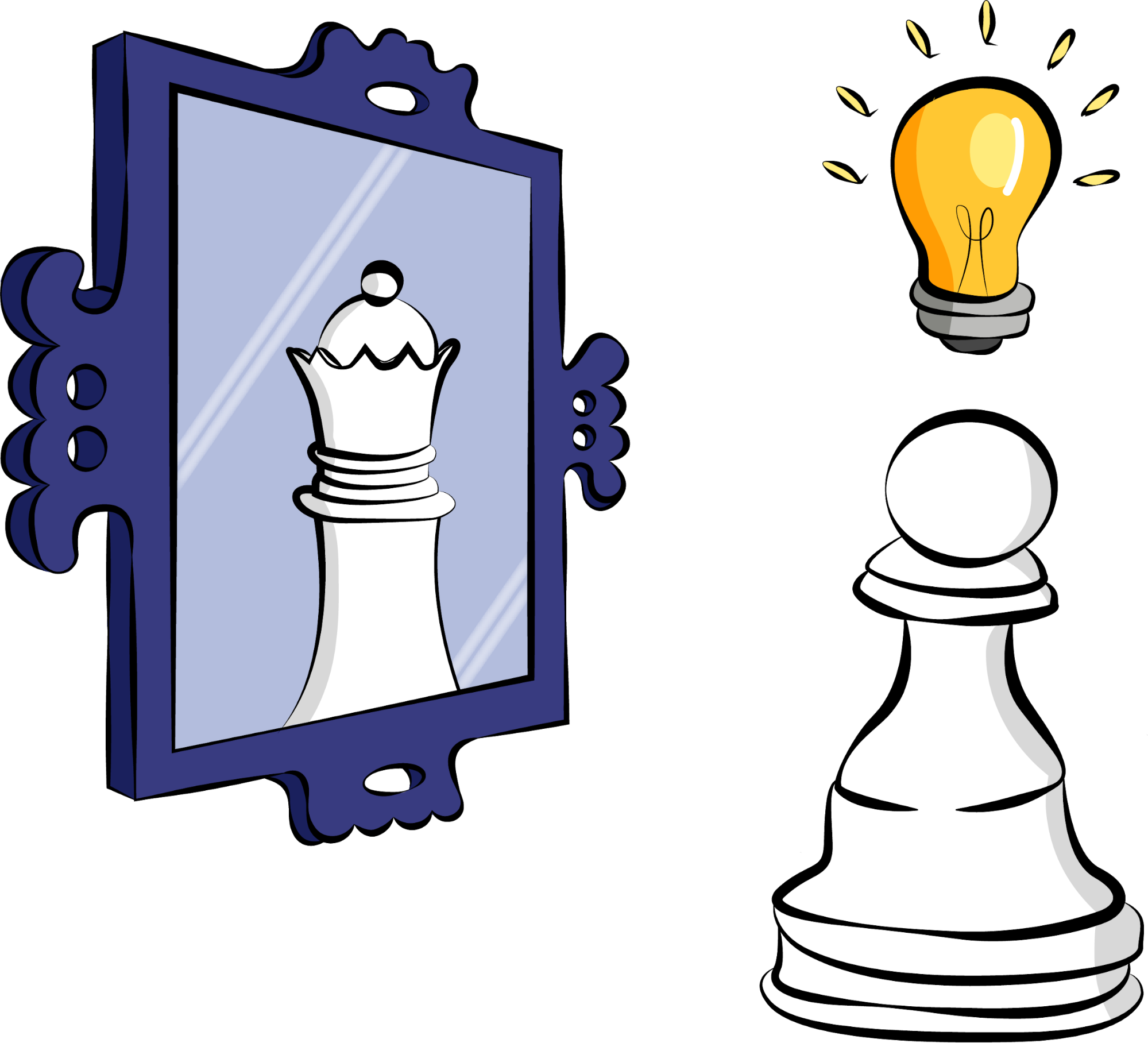 The pawn in front of the mirror has queen as a reflection