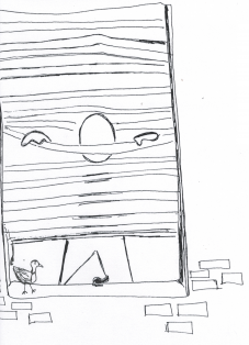 peeking out from window blinds