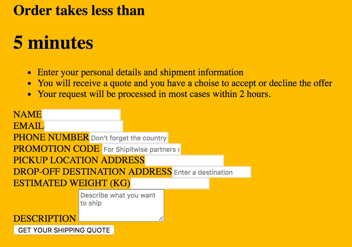 Lean Data Collection Simple Travel Order Form, startup sales