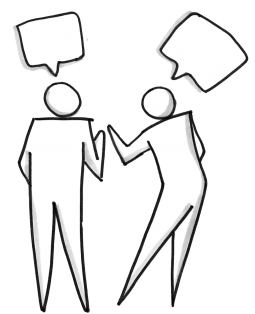 Two people talking during a customer discovery interview. The process never ends.