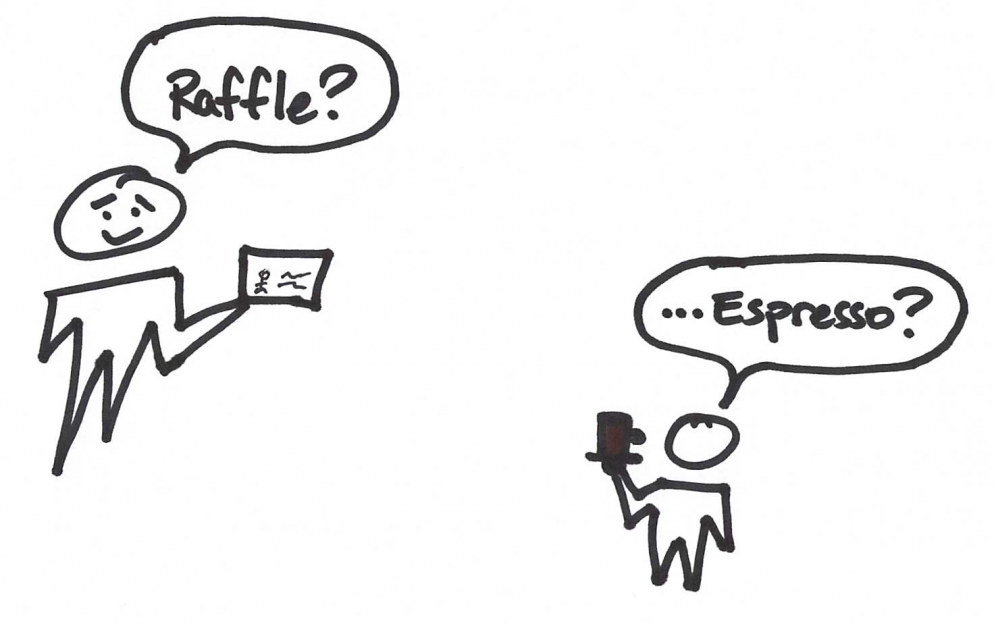 illustration - raffle for espresso, Business Card Fishbowl