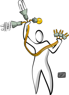 corporate manager unplugging lightbulbs that represent innovation