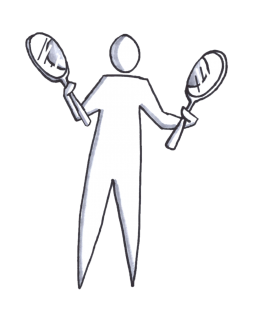 A person looking at themselves in two mirrors representing vanity metrics.