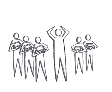 5 People with a laptop computer in their hands and their innovation manager.