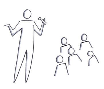 A comedian on stage with a few audience