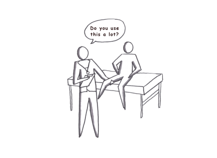 A surgeon asking his patient if he's using his foot a lot.