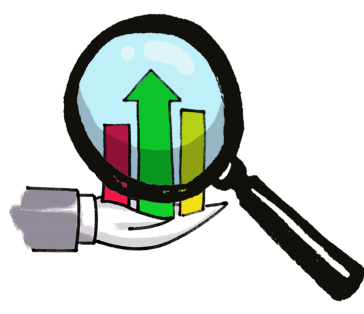 A magnifying glass on a handful of data