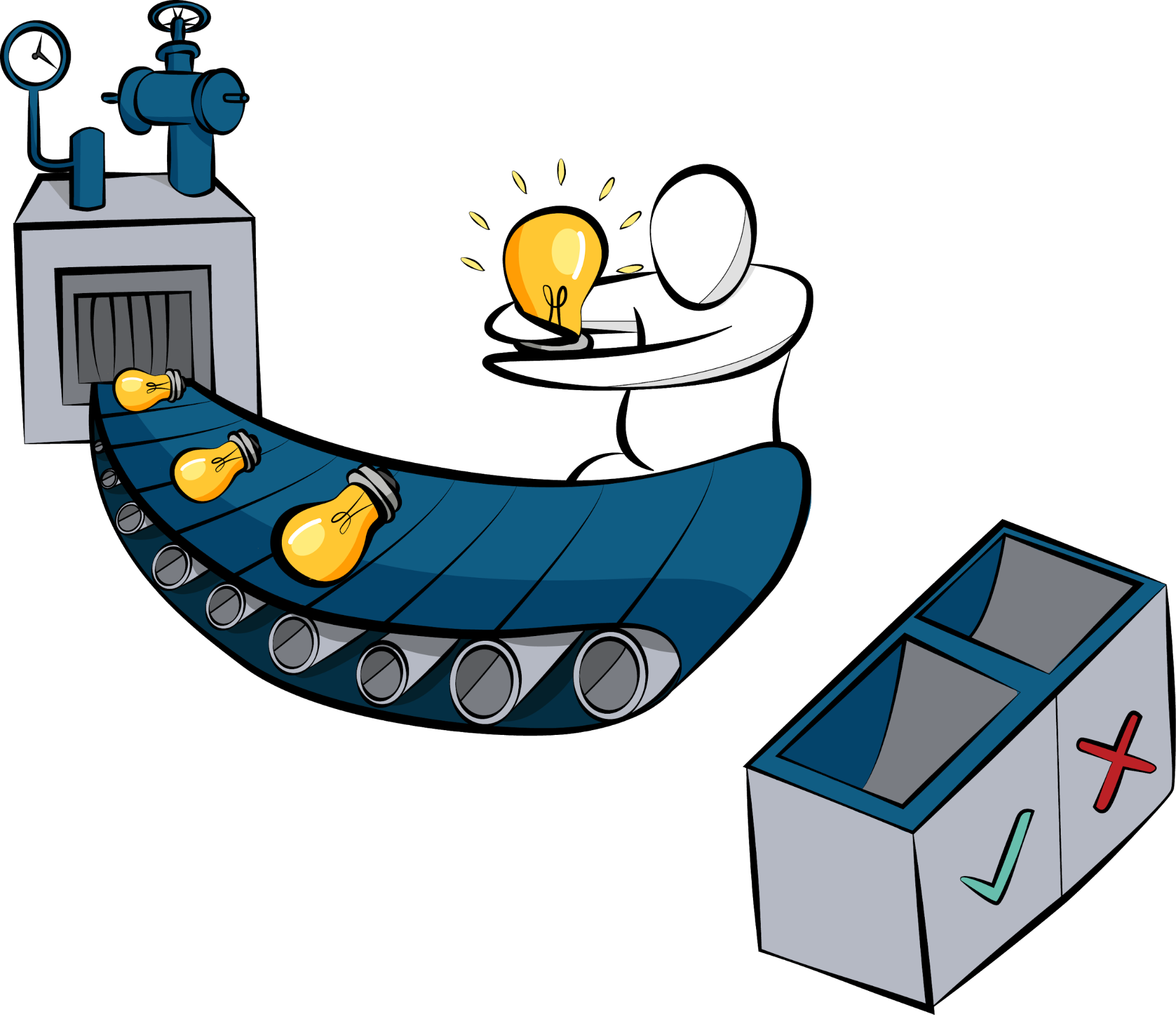 A person doing quality control for light bulbs which represent innovation projects