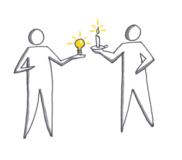 candle and lightbulb both solving problem of light