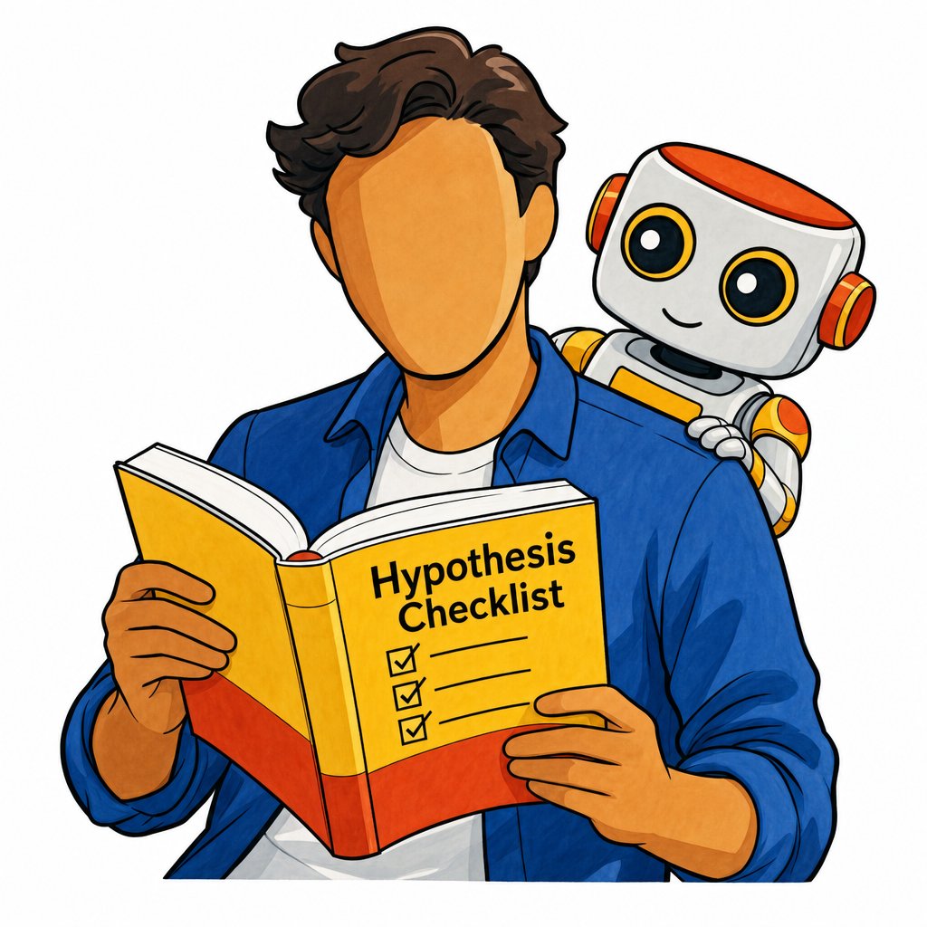 A founder reading an opening chapter of The Real Startup Book, a cute Kromatic robot peeking over their shoulder