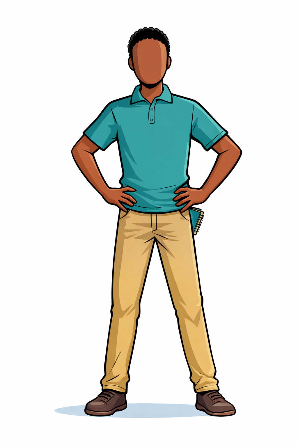 A confident figure standing with hands on hips in an approachable power pose