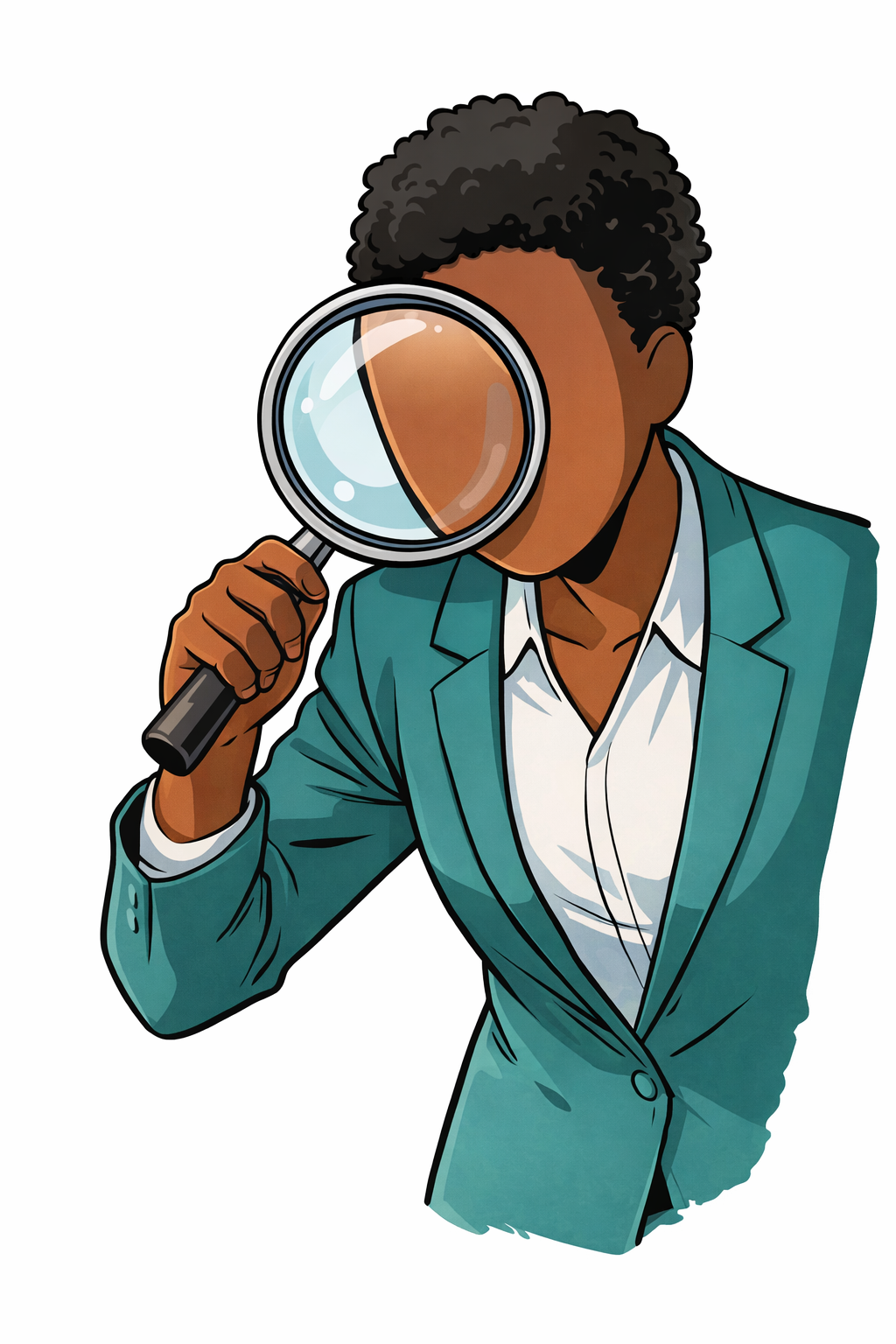 A figure peering intently through a magnifying glass to examine assumptions