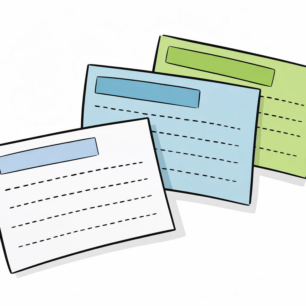 Three survey cards floating at different angles with blank write-in fields
