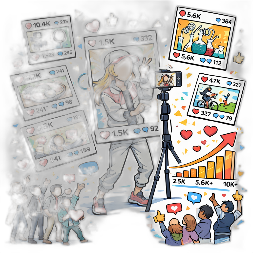 A founder publishing posts across multiple social platforms while comments and reaction icons stream from a phone screen